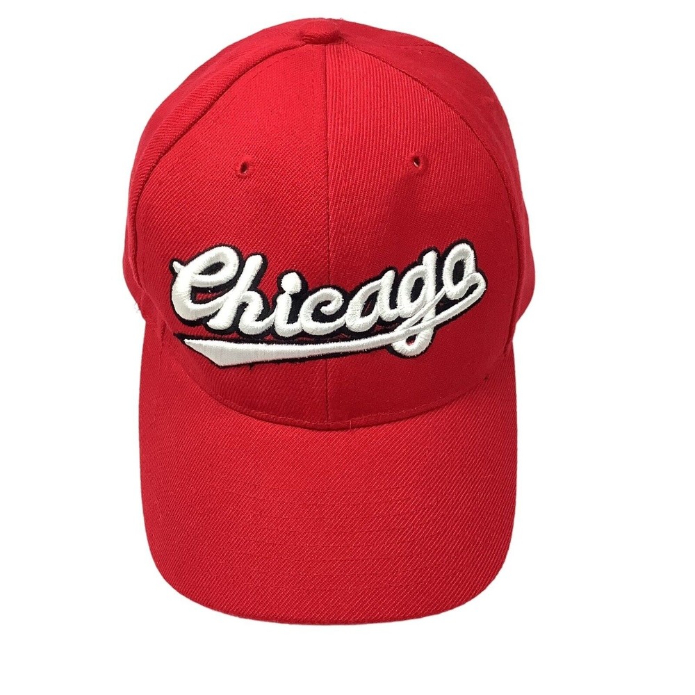 Chicago Bulls? Red Adjustable One Size Fits Baseball Cap Hat Cursive Embroidered